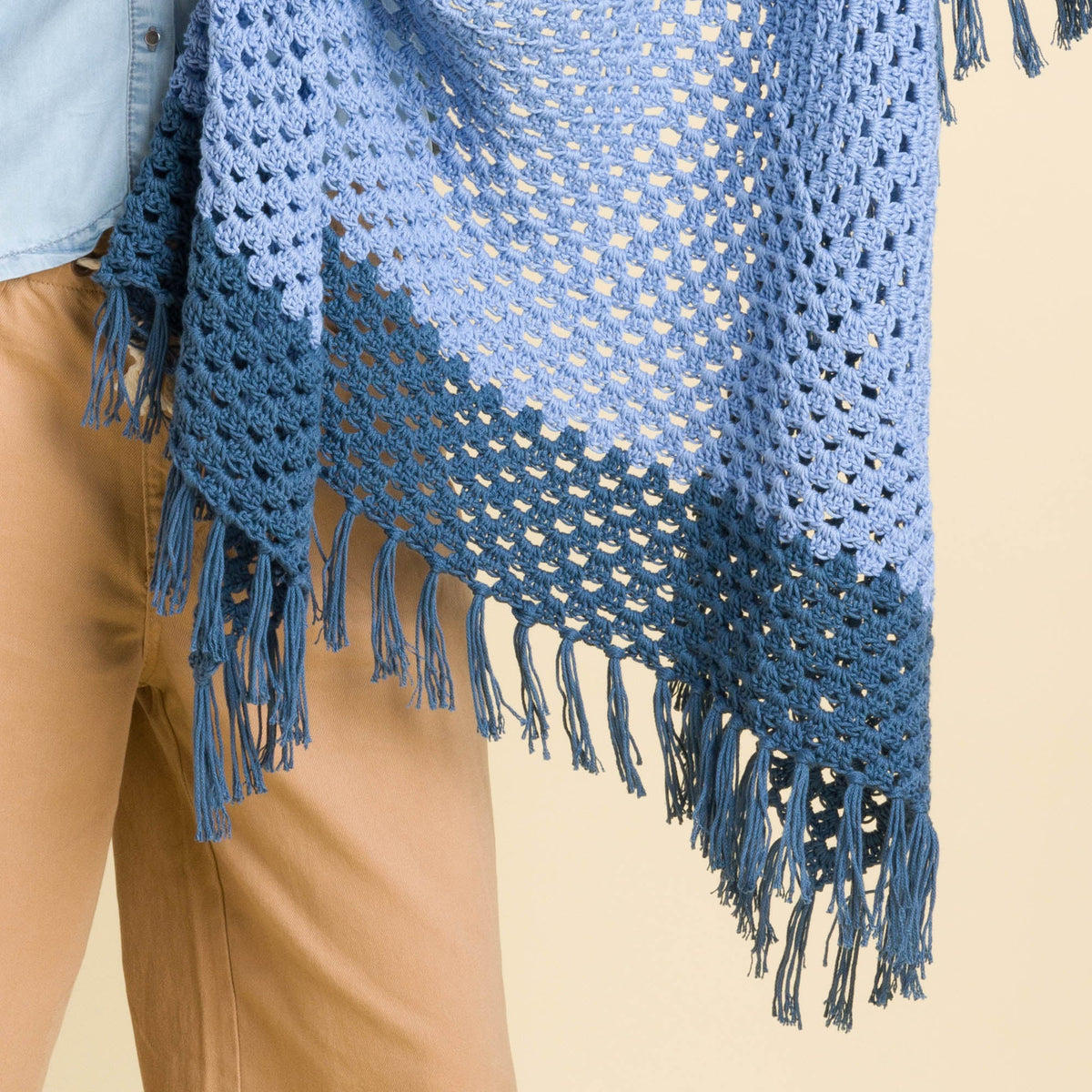 Caron Going Granny Crochet Shawl Pattern | colors, shades, fringe
