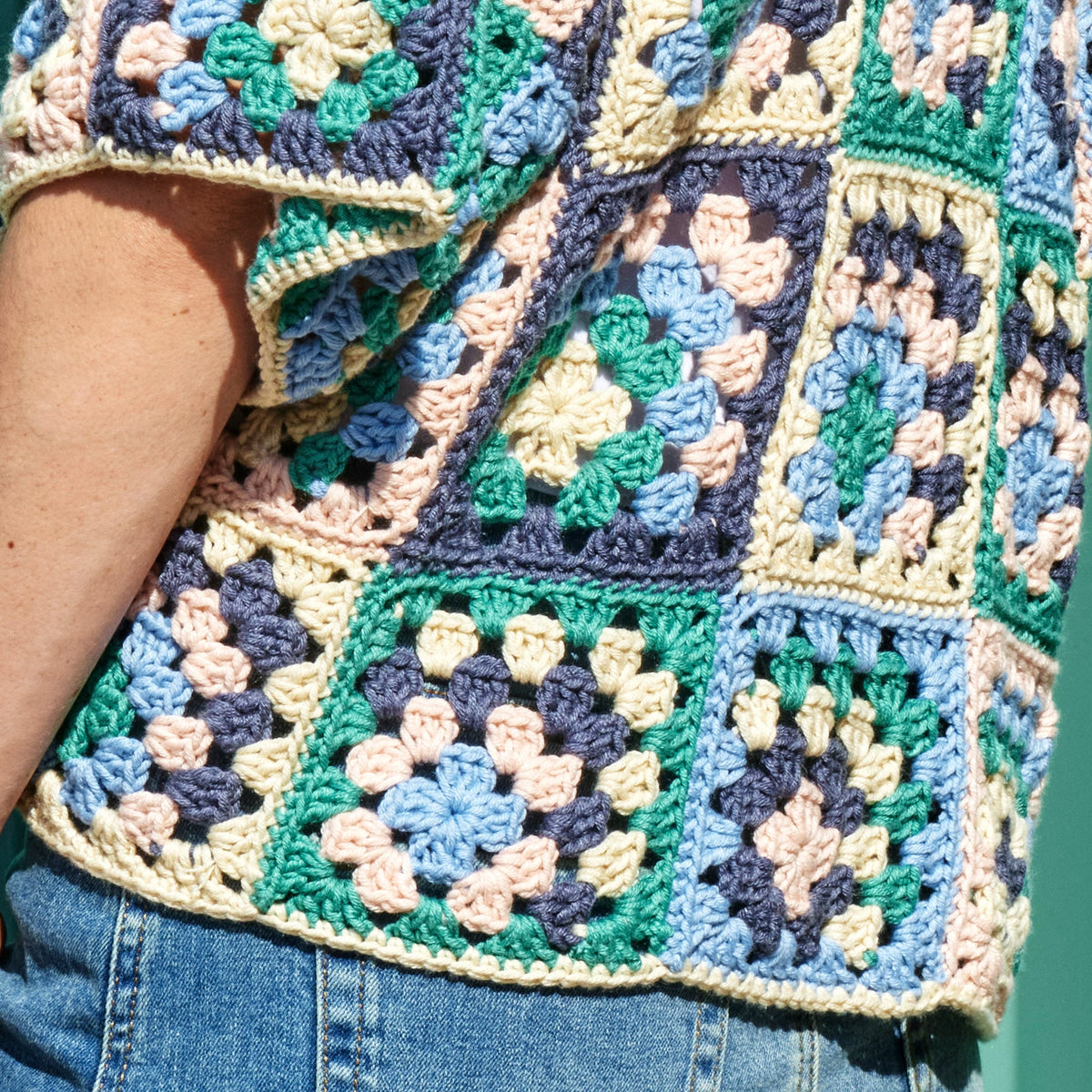 Caron Crochet Granny Boxy Cardigan Pattern | Colorama Bamboo Blend, Easy