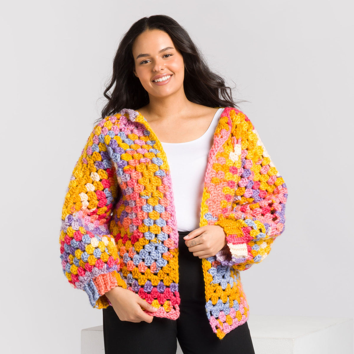 Caron Crochet Hexi-Cardigan Pattern | seamed, rounds, rows
