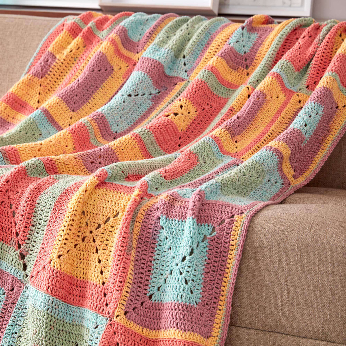 Caron Colorful Crochet Granny Squares Blanket - 1414 Pattern | colors, Home