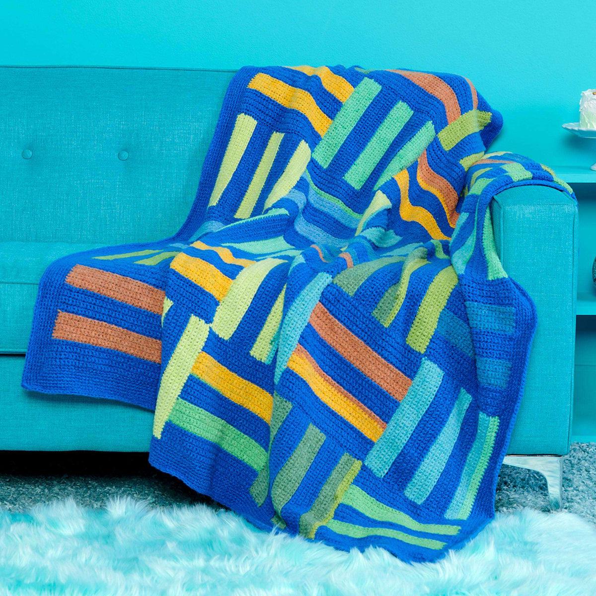 Caron Striping Squares Crochet Blanket Pattern | seamed, motifs