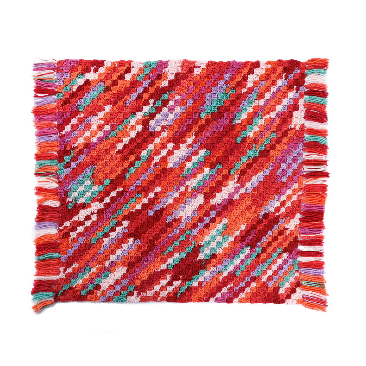 Caron From Here to There Crochet Blanket Pattern | colors, shades, fringe