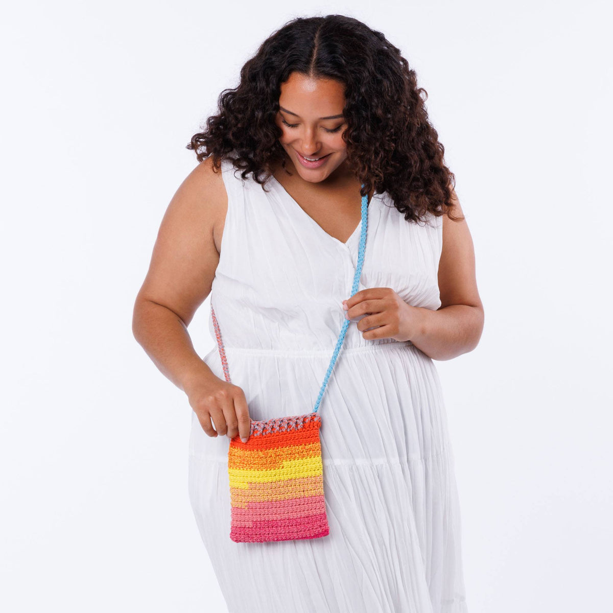 Caron Crochet Cross Body Tote Bag Pattern | Layer Cakes, stripes, colorful