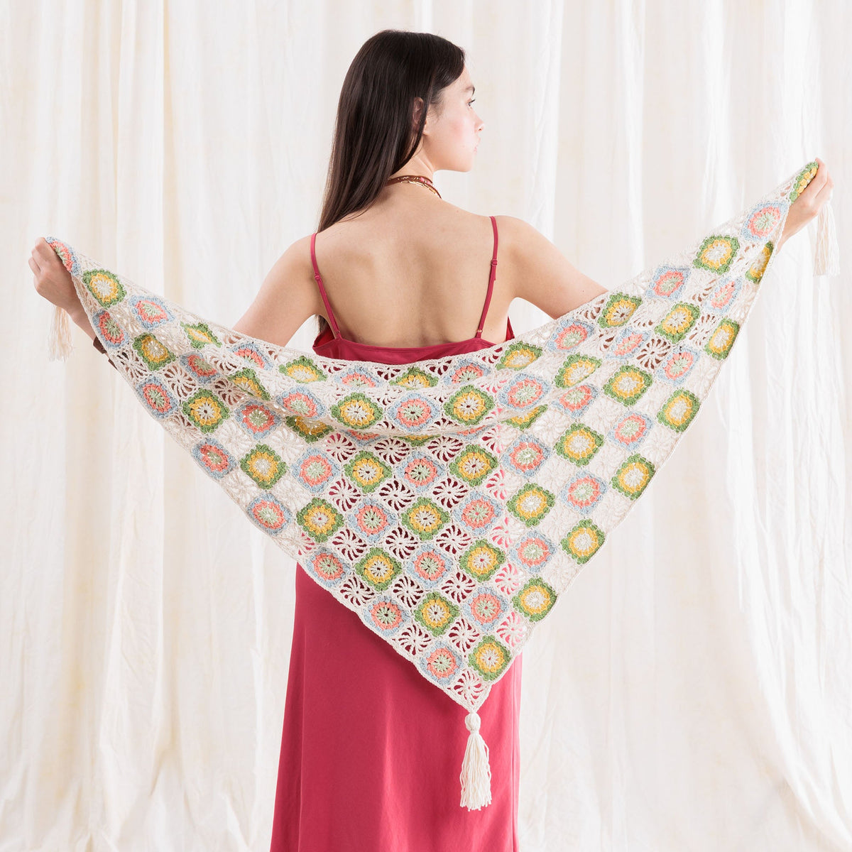 Caron Summer Mode Crochet Triangle Shawl with Tassels Pattern | All, Easy