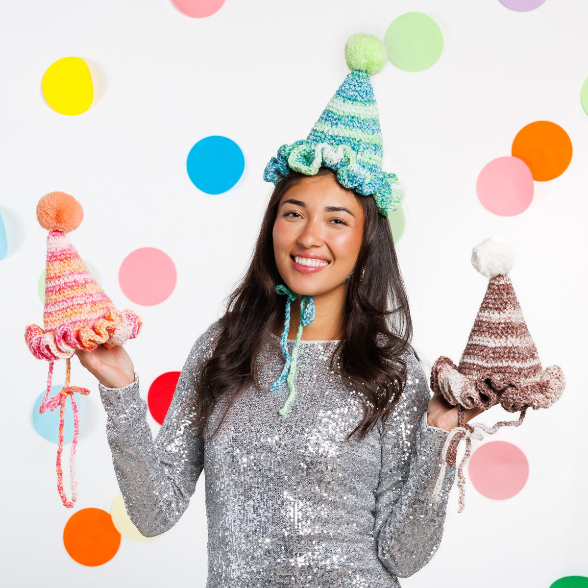 Caron Crochet Party Time Hat Pattern | decreases, continuous spiral, shades