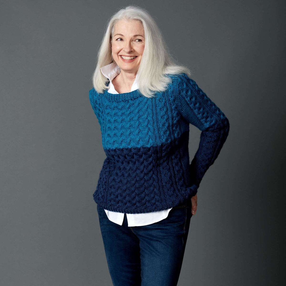 Caron Dipped Cable Knit Pullover Pattern | ribbed, Simply Soft, collar