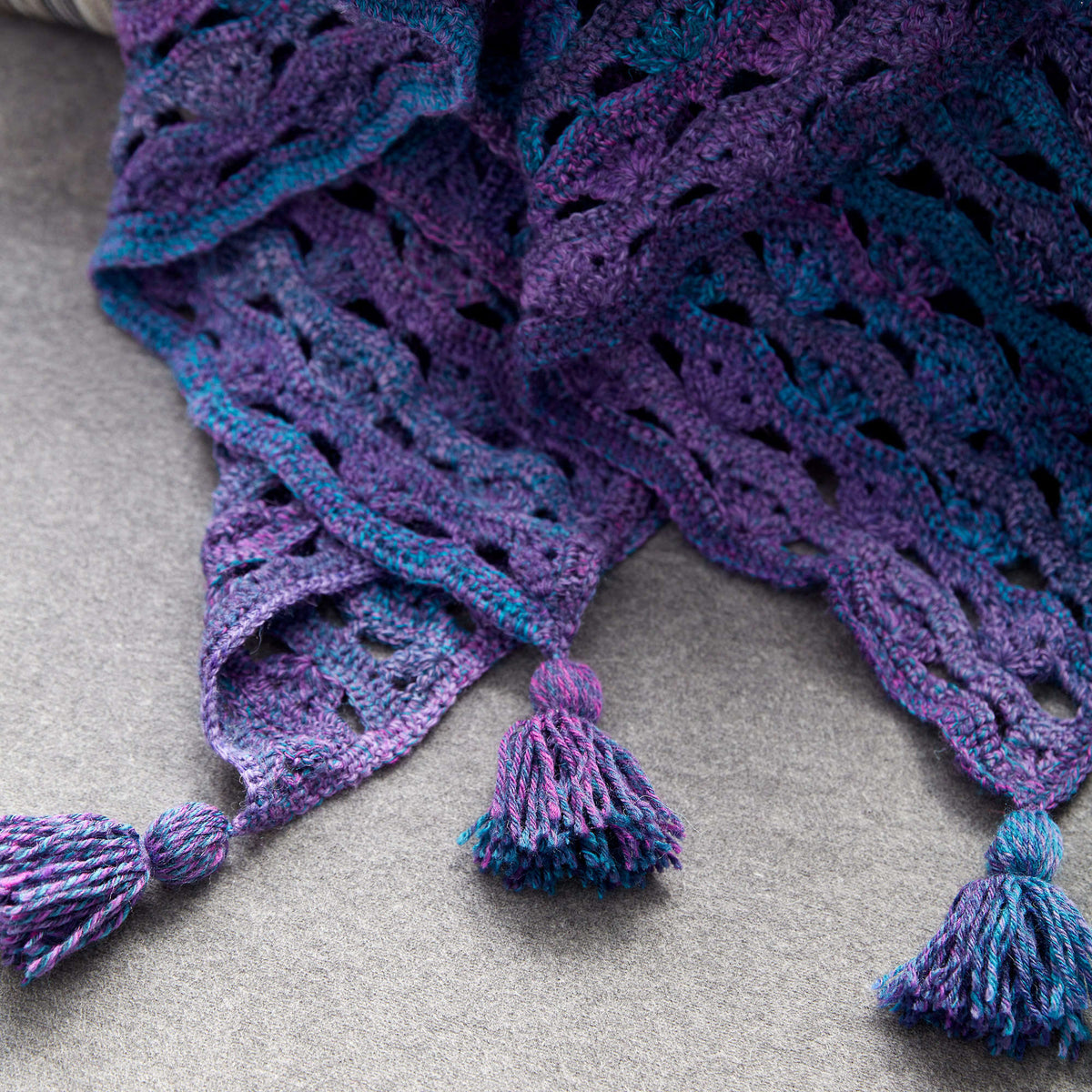 Patons Wrapped In Waves Crochet Blanket Shawl Pattern | shell stitch, gift