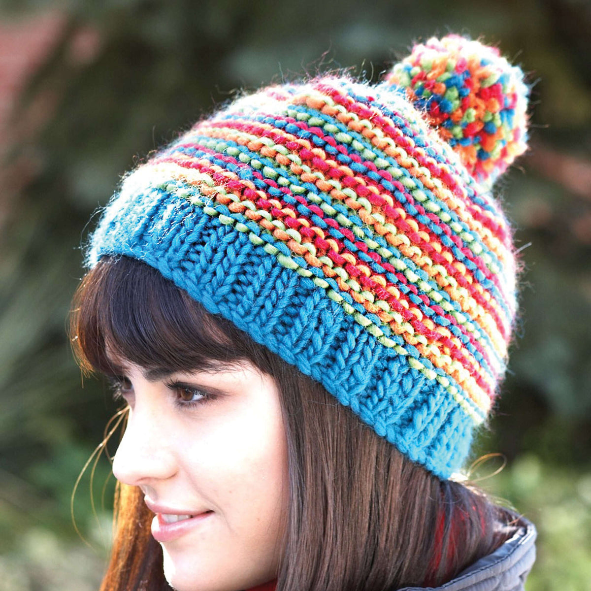 Patons Knit Bright Stripes Beanie Pattern | gift, Hats, Women