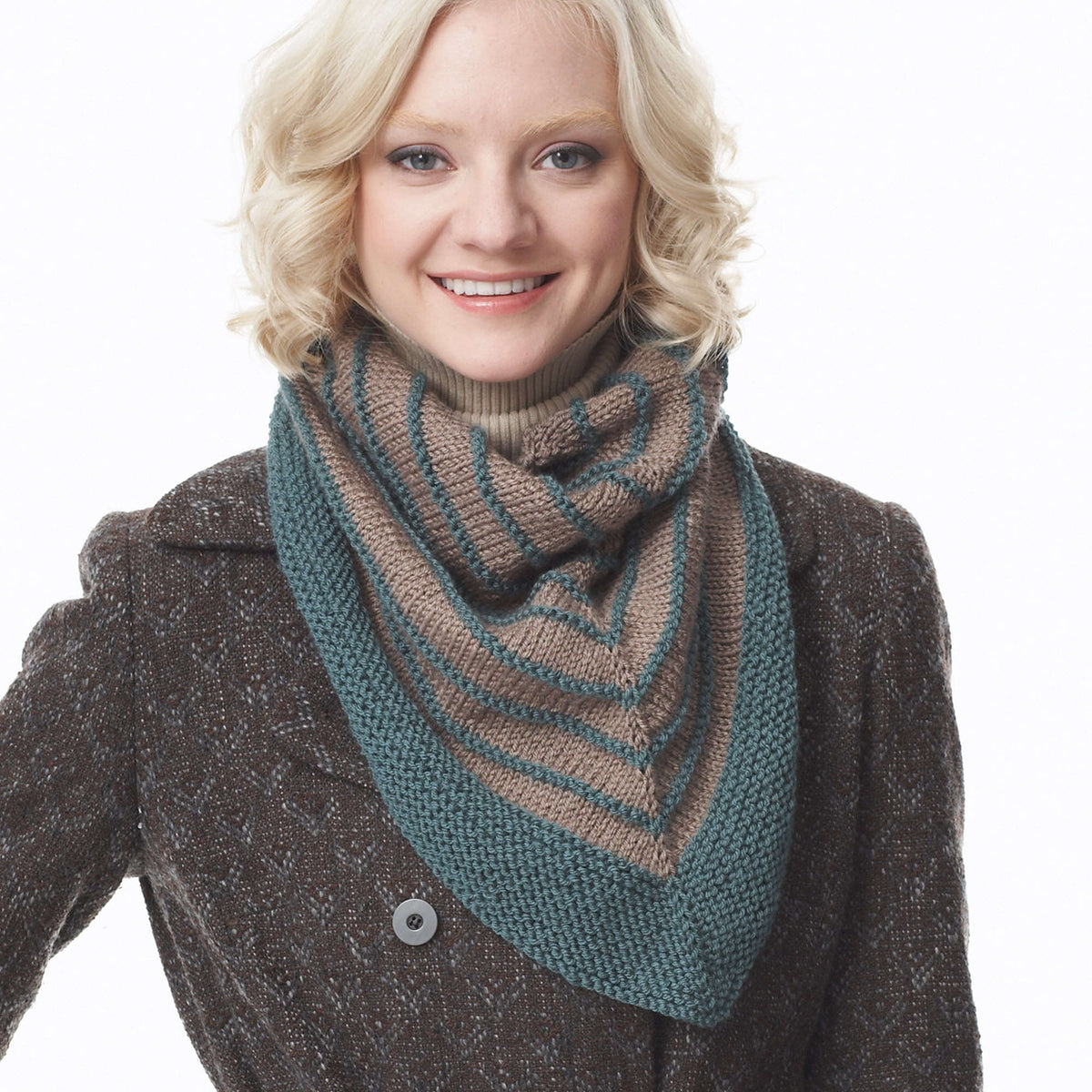Patons Knit Cozy Striped Kerchief Pattern | increases, gift, shades