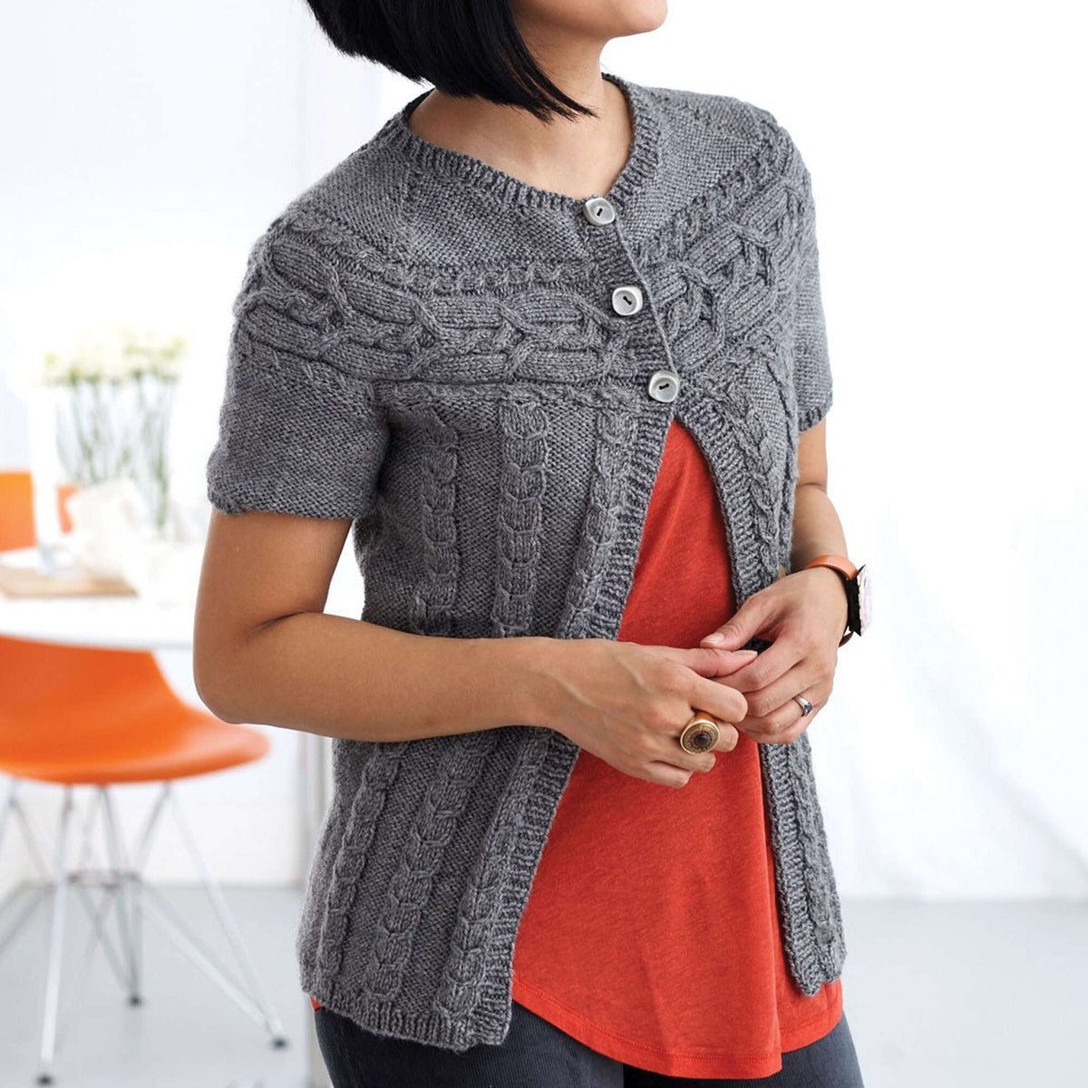 Patons Knit Cardigan with Cabled Yoke Pattern | cables, gift, shades