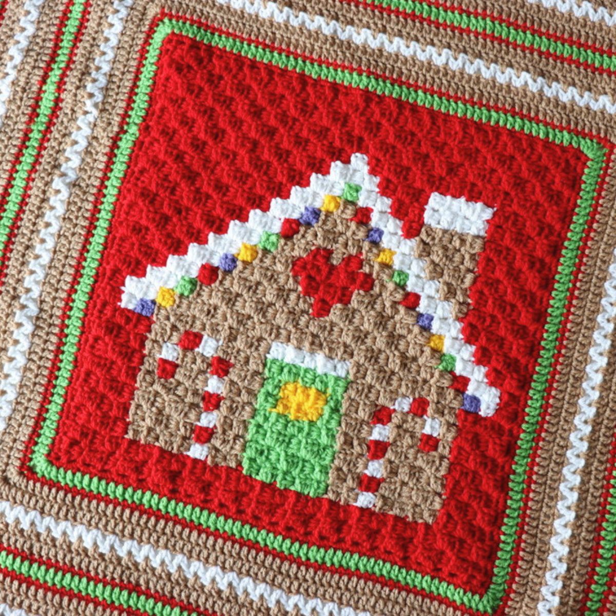 Red Heart Gingerbread House Blanket Pattern | one shade of Bernat, holiday