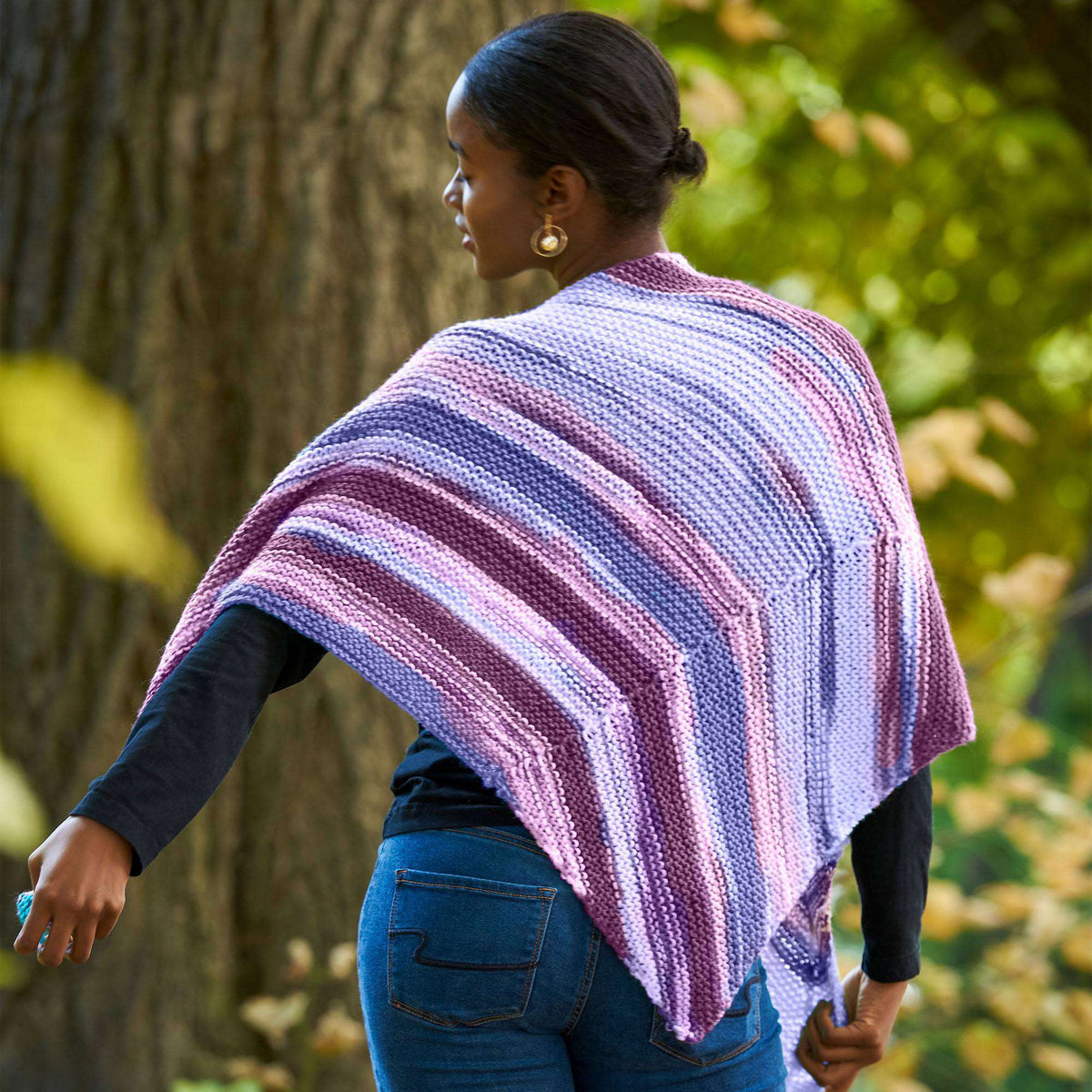 Red Heart Color Block Offset Stripes Knit Shawl Pattern | increases, gift