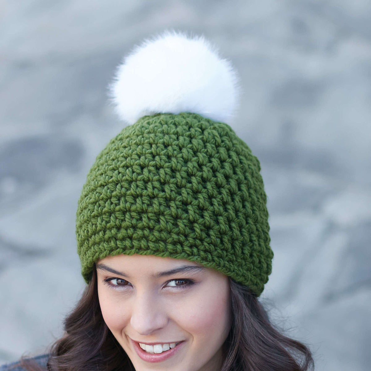 Bernat Crochet Quick Pompom Hat Pattern | holiday, shades, bulky