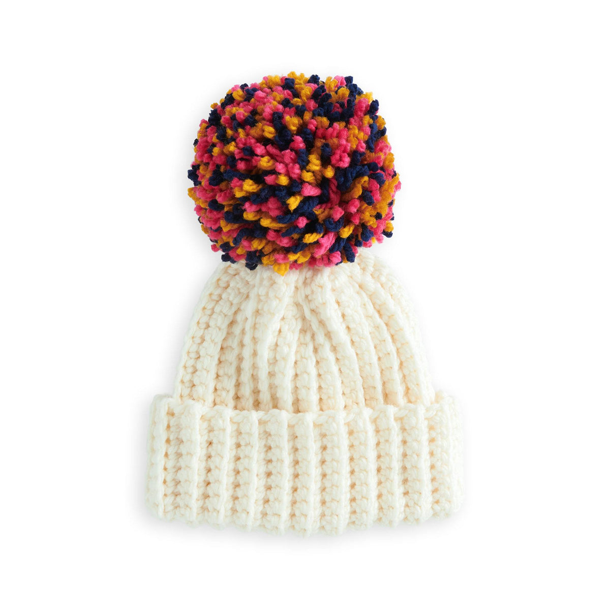 Bernat Beginner Pom On Top Crochet Beanie Pattern | back loop, sewing, Hats
