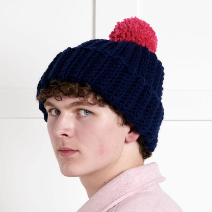 Bernat Beginner Pom On Top Crochet Beanie Pattern | back loop, sewing, Hats