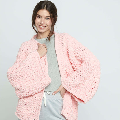 Bernat Cozy Oversized Crochet Cardigan Pattern | seaming, rounds, rows