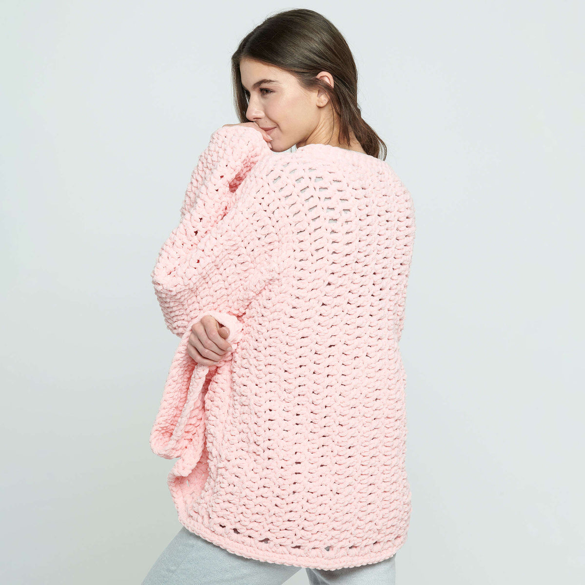 Bernat Cozy Oversized Crochet Cardigan Pattern | seaming, rounds, rows