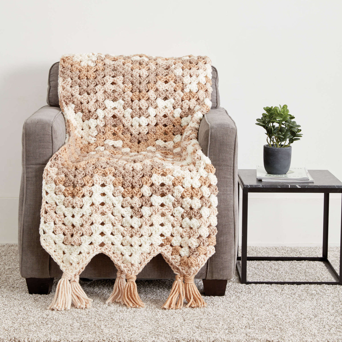 Bernat Wavy Granny Crochet Blanket Pattern | Pop, self-striping, bulky