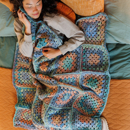 Bernat Patchwork Homestead Crochet Granny Blanket Pattern | shades, motifs