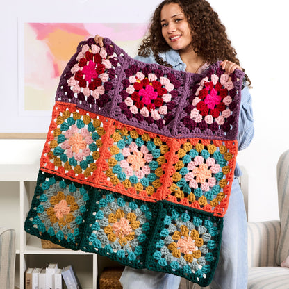Bernat Crochet Granny Square Bright Baby Blanket Pattern | gift, shades