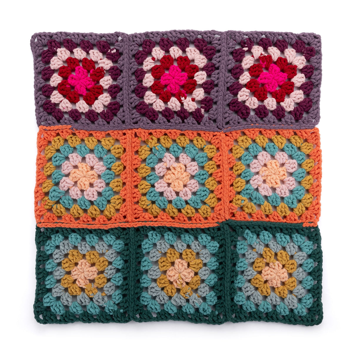 Bernat Crochet Granny Square Bright Baby Blanket Pattern | gift, shades