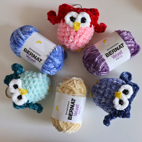 Bernat Crochet Mini Owl Keychain Pattern | plush, party favors, shades