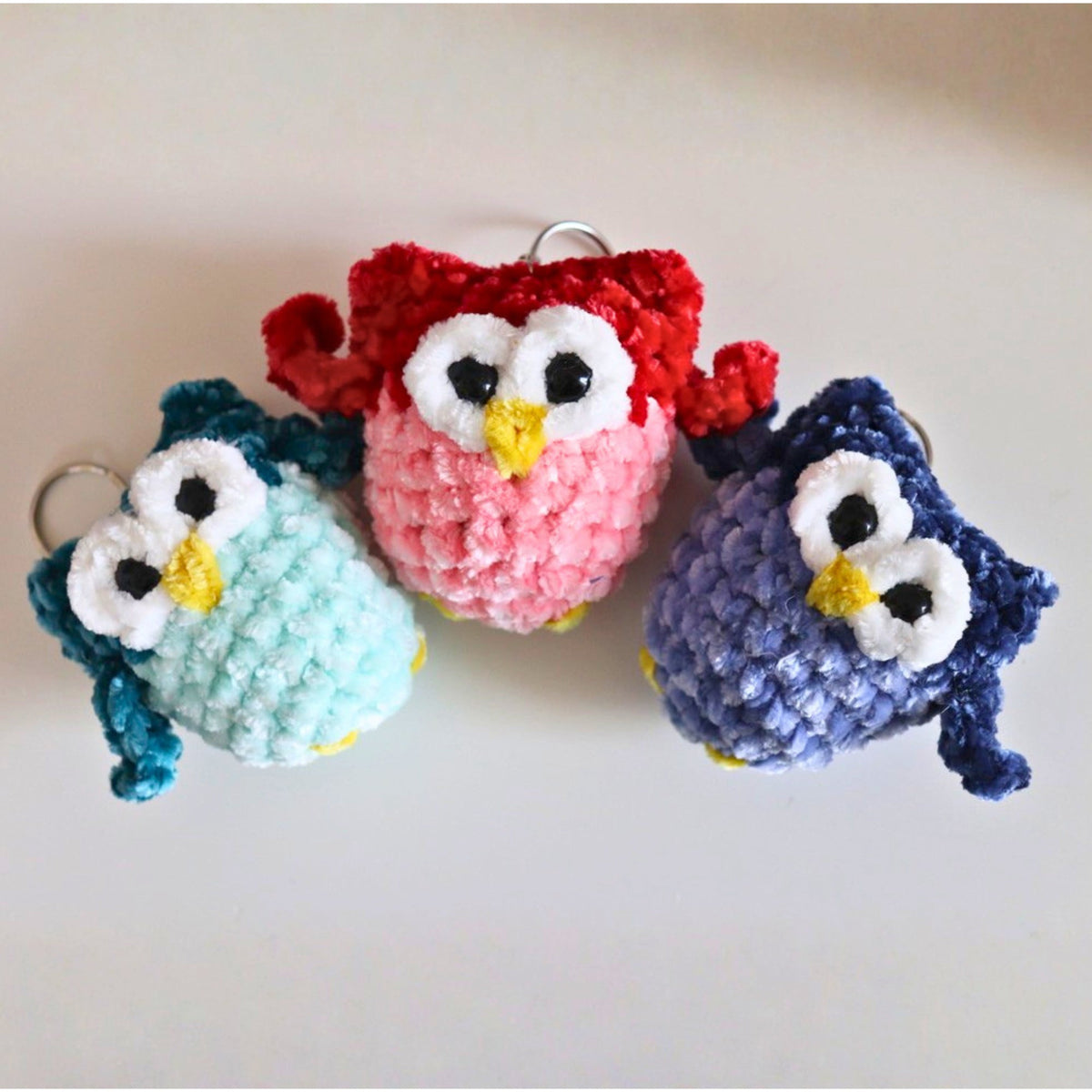 Bernat Crochet Mini Owl Keychain Pattern | plush, party favors, shades