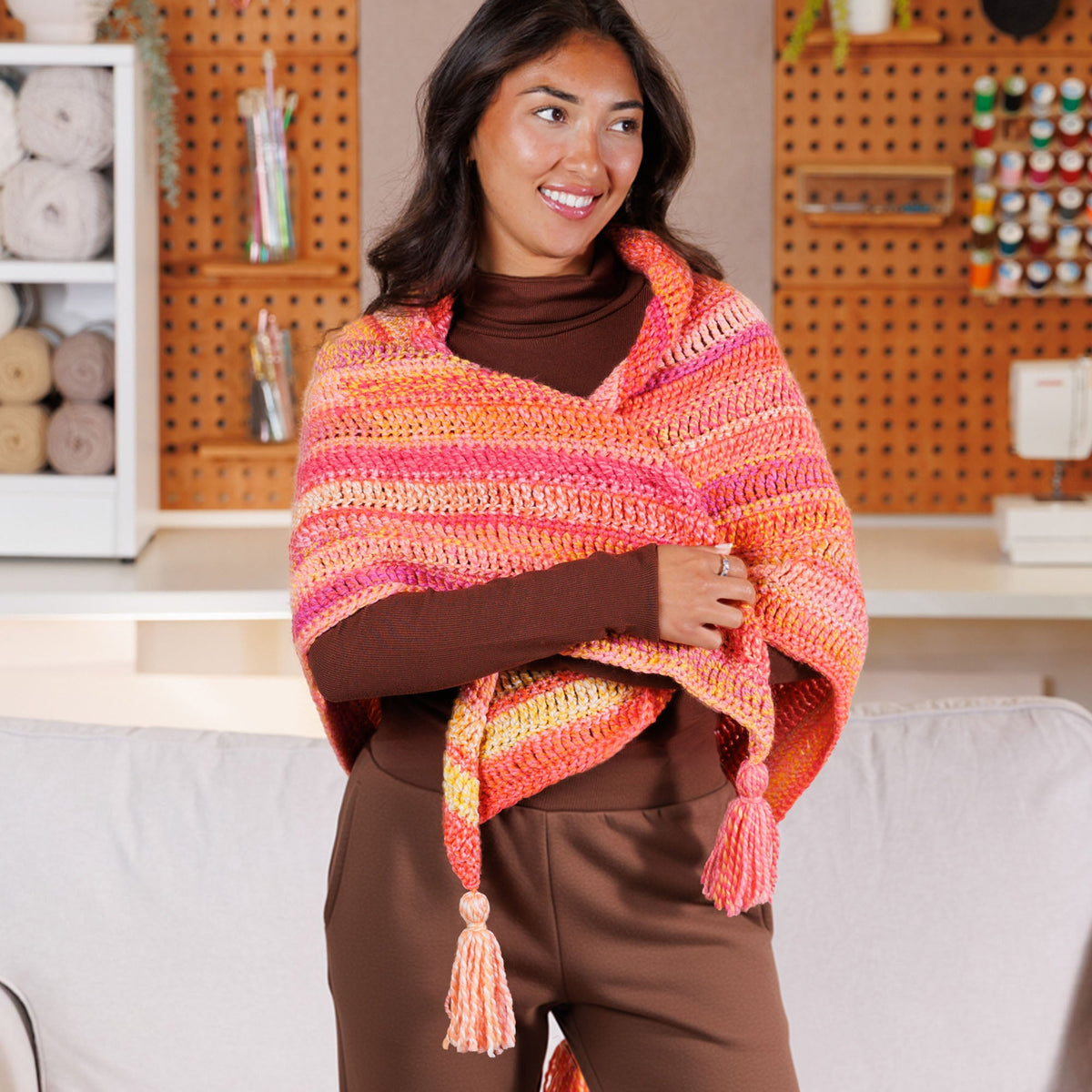 Bernat Crochet Sunrise Shawl Pattern | Harmony, colors, Adult