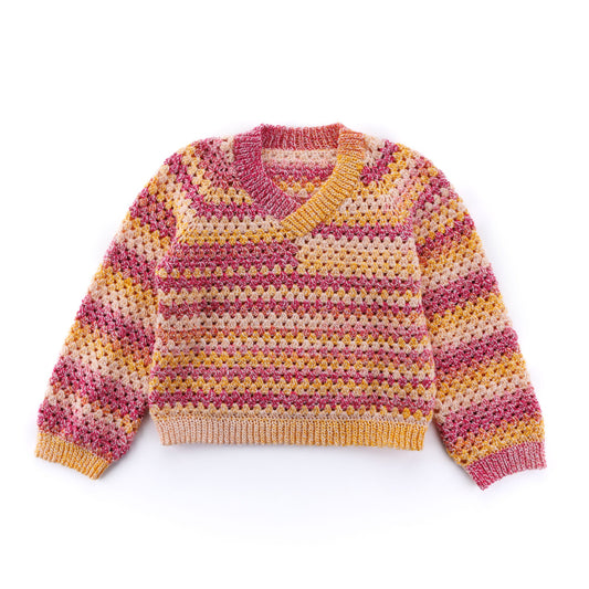 Bernat Granny V-Neck Crochet Sweater Pattern | ribbing, yoke, colors