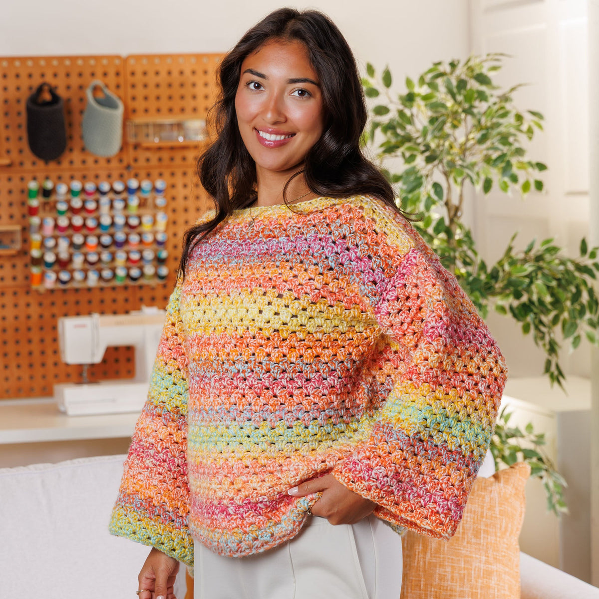 Bernat Crochet Grand Granny Pullover Pattern | Harmony, assembly, colors