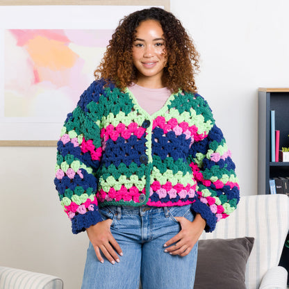 Bernat Crochet Granny Comfy Cardigan Pattern | back loops, motifs, colorful