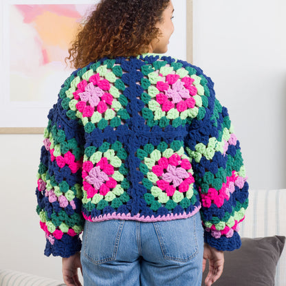 Bernat Crochet Granny Comfy Cardigan Pattern | back loops, motifs, colorful