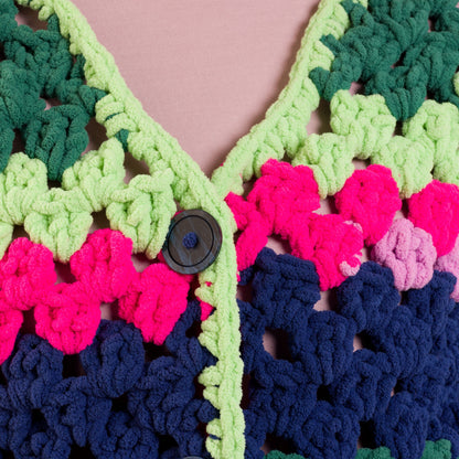 Bernat Crochet Granny Comfy Cardigan Pattern | back loops, motifs, colorful