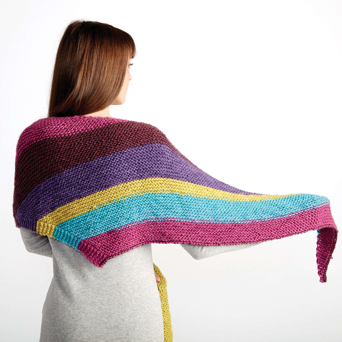 Bernat Knit Triangle Shawl Pattern | Pop, self-striping, colorful
