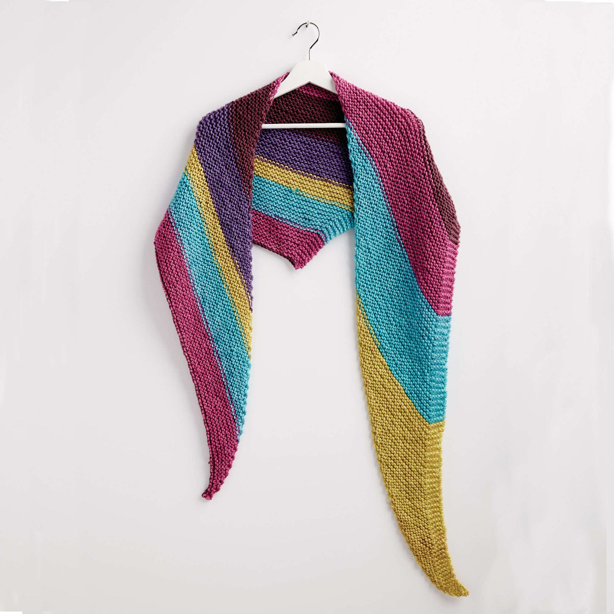 Bernat Knit Triangle Shawl Pattern | Pop, self-striping, colorful