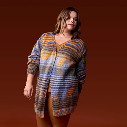 Bernat Slouchy Stripes Knit Cardigan Pattern | stocking stitch, colorwork