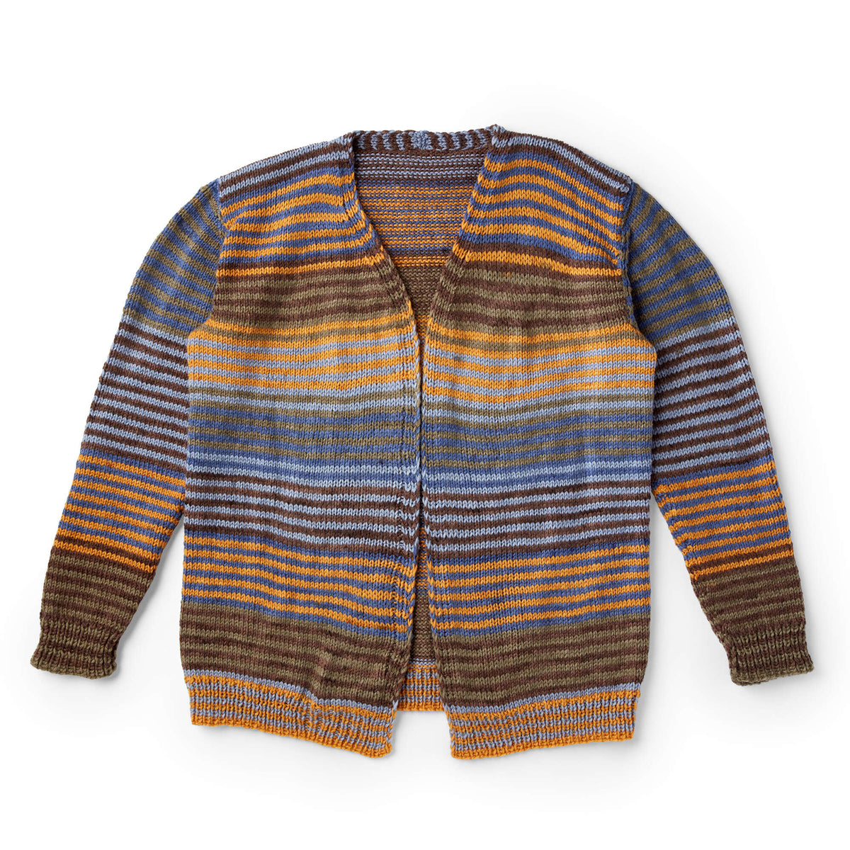 Bernat Slouchy Stripes Knit Cardigan Pattern | stocking stitch, colorwork