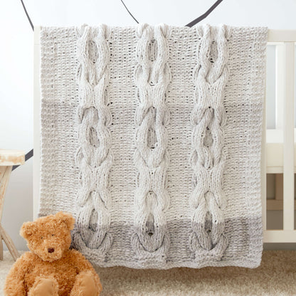 Bernat Hugs and Kisses Cable Knit Baby Blanket Pattern | nursery, bulky