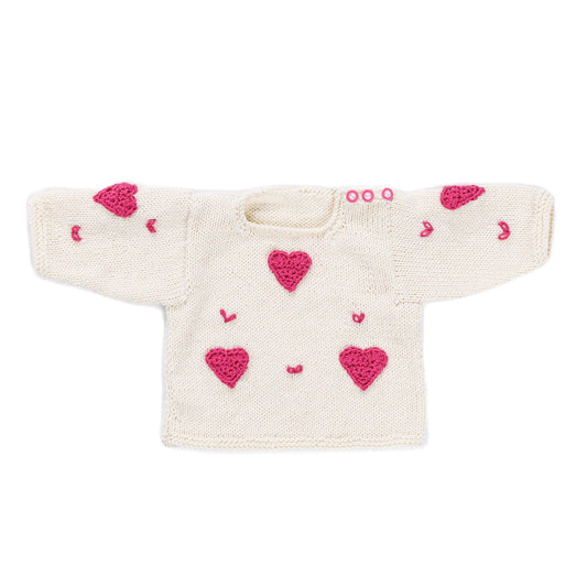 Bernat Heart Baby Pullover to Knit Pattern | embroidery, increases, gift