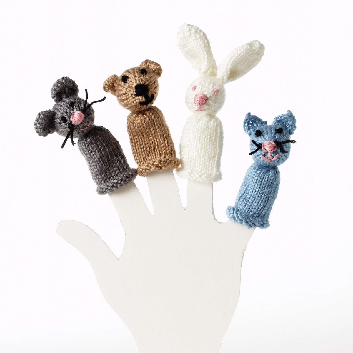 Bernat Knit Bear, Bunny, Kitty, and Mouse Finger Puppet Pattern | Kids, Easy