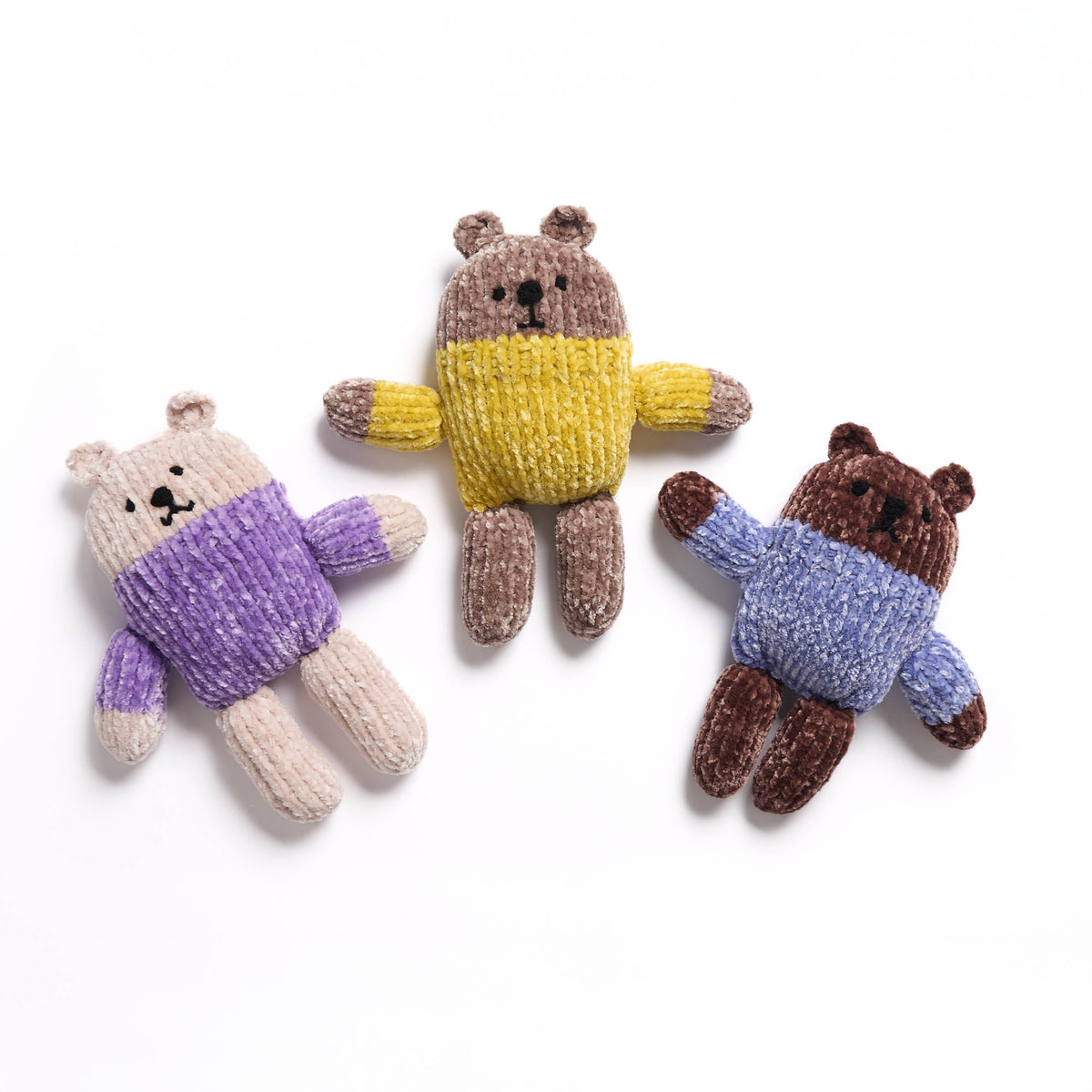 Bernat Knit Velvet Bears Pattern | stocking stitch, seamed, embroidery
