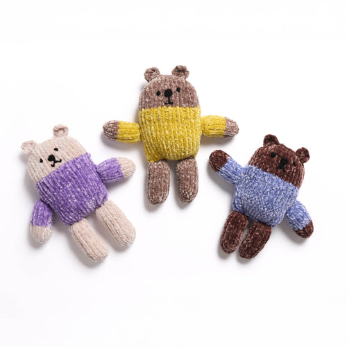 Bernat Knit Velvet Bears Pattern | stocking stitch, seamed, embroidery