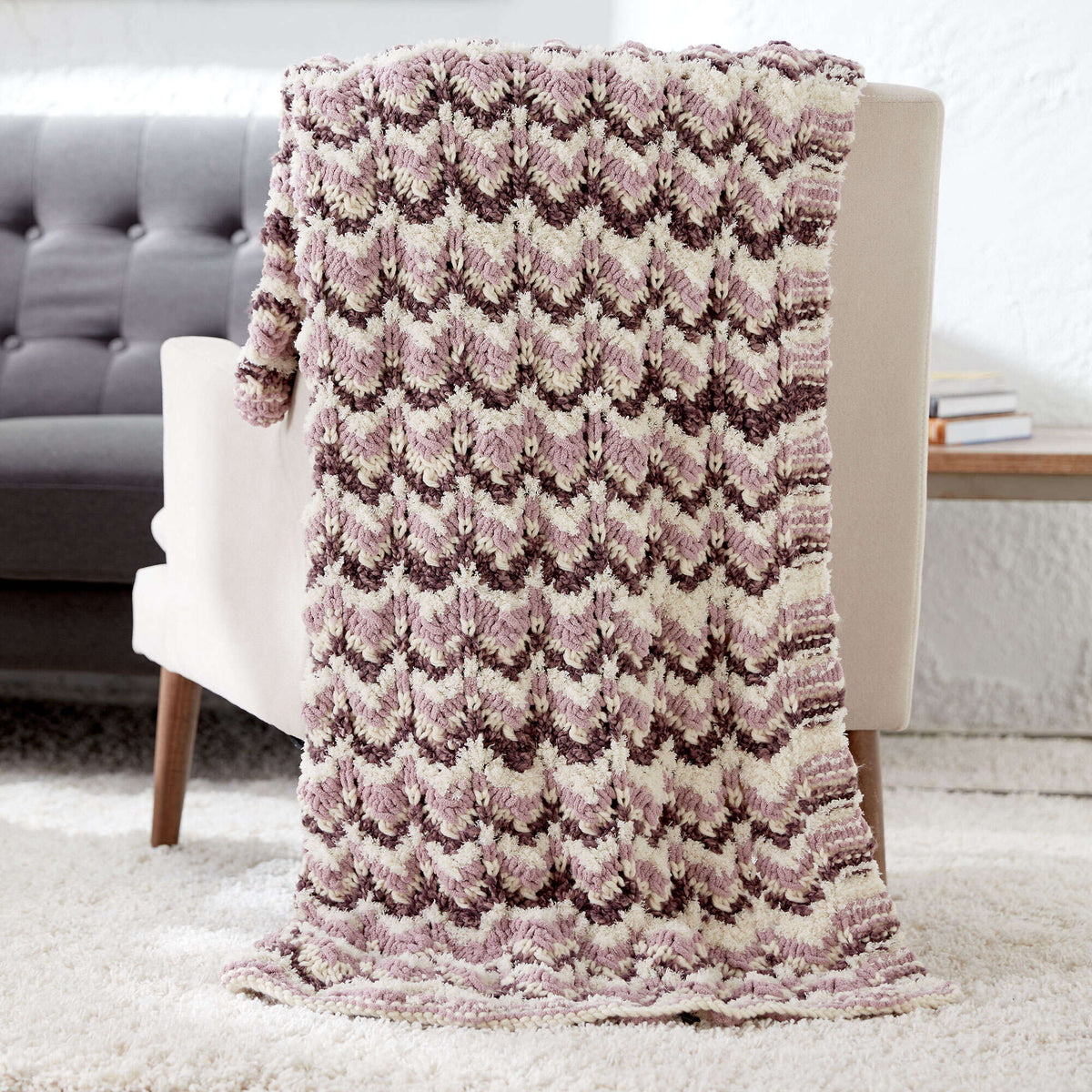 Bernat Warm Ripple Knit Blanket Pattern | garter stitch, gift, colors