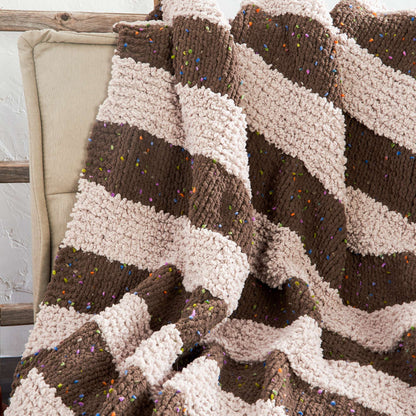 Bernat Let's Stripe it Cozy Knit Throw Pattern | garter stitch, fringe