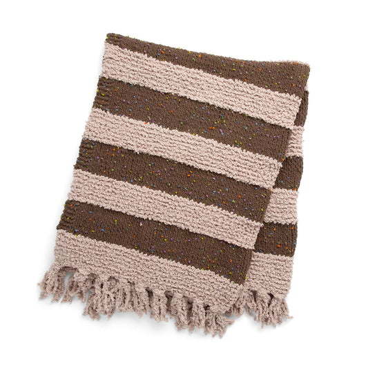 Bernat Let's Stripe it Cozy Knit Throw Pattern | garter stitch, fringe