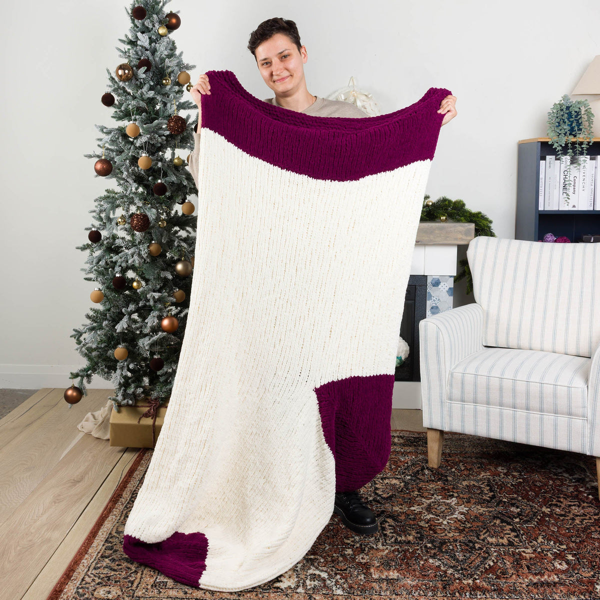 Bernat Knit Giant Stocking Snuggle Sack Pattern | garter stitch, colors