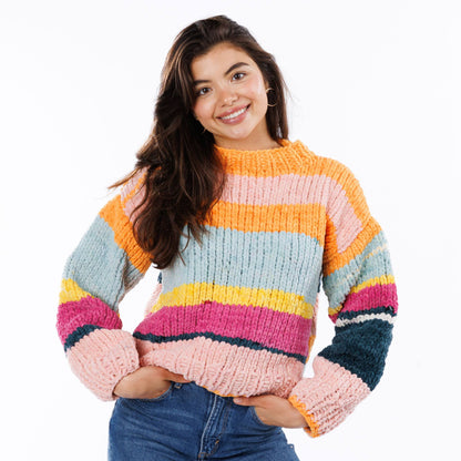 Bernat Cozy Knit Drop Shoulder Pullover Pattern | ribbing, colors