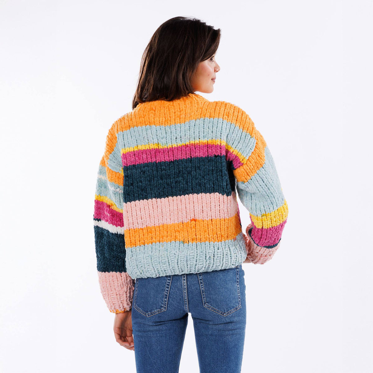 Bernat Cozy Knit Drop Shoulder Pullover Pattern | ribbing, colors
