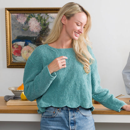 Bernat Scallop Edge Knit Sweater Pattern | stocking stitch, seaming, gift