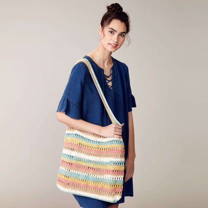 Caron Crochet Textured Tote Pattern | Cotton Cakes, self-striping